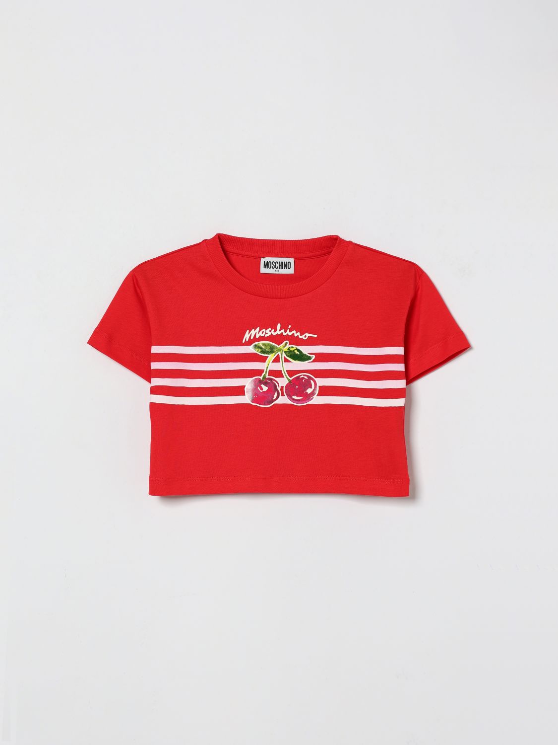 MOSCHINO Crop Baumwoll T-Shirt mit Kirschen