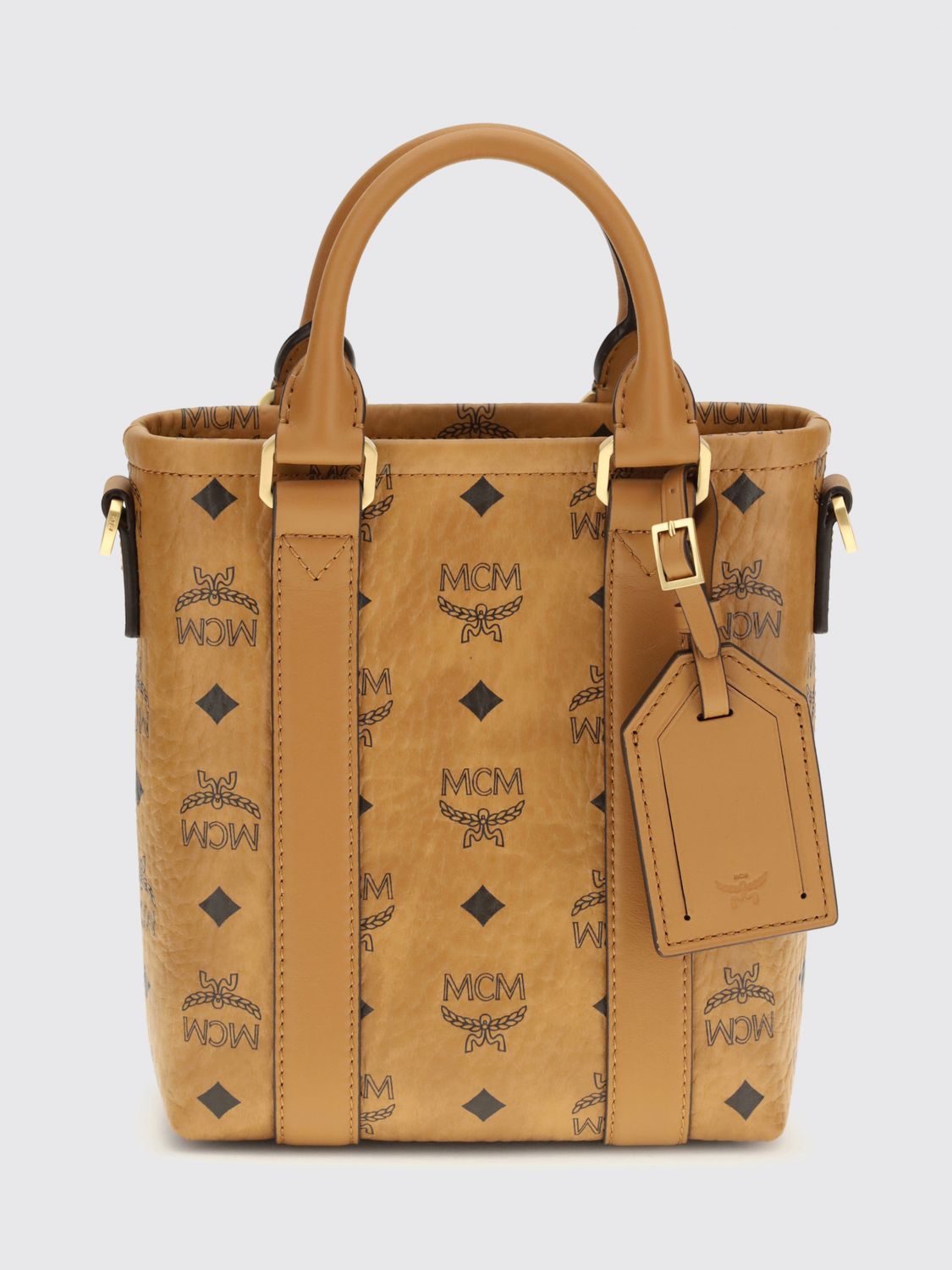 Borsa Mini Aren MCM in cotone spalmato con logo all over