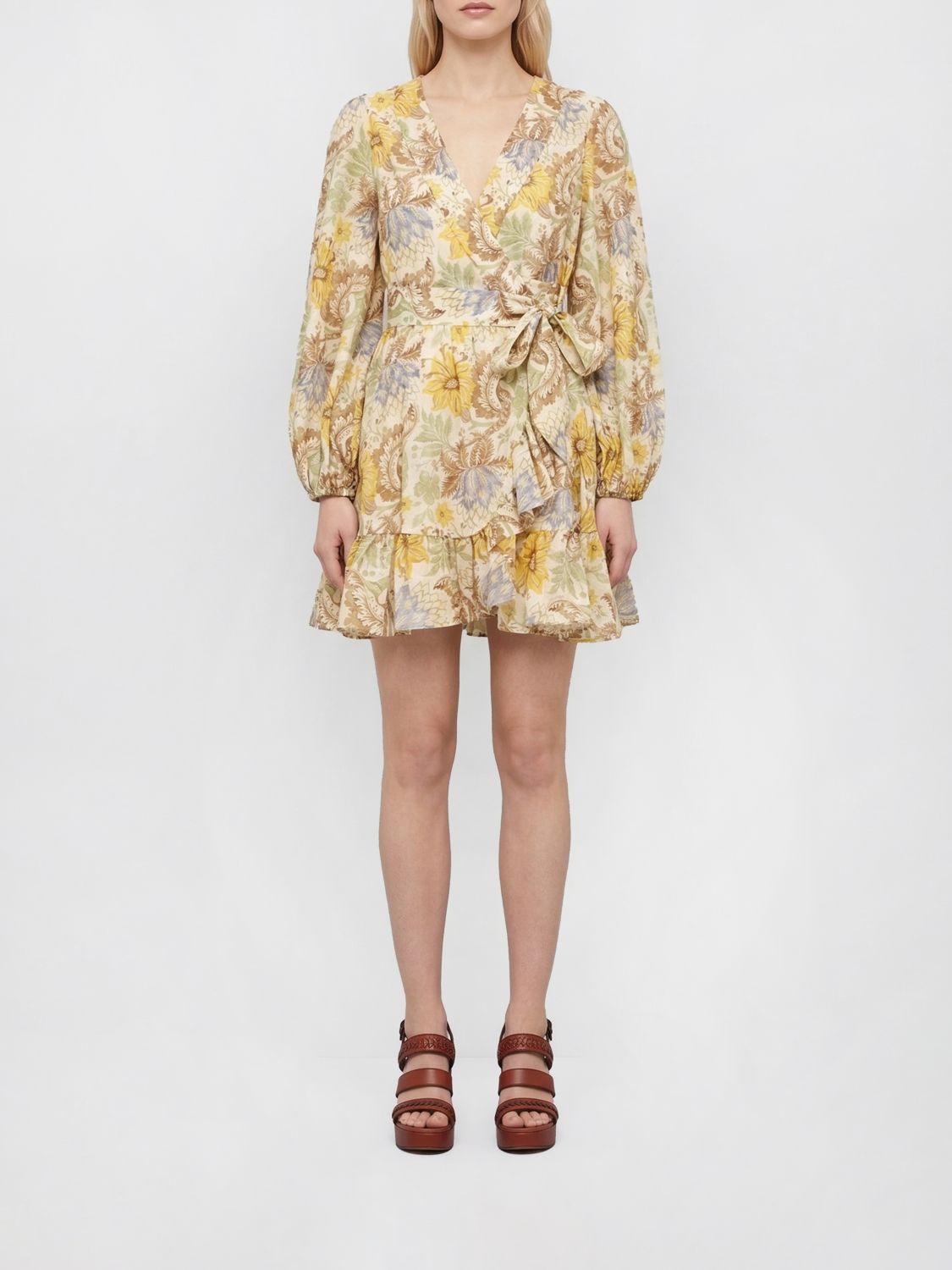 ZIMMERMANN Cotton Wrap Dress with Floral Print