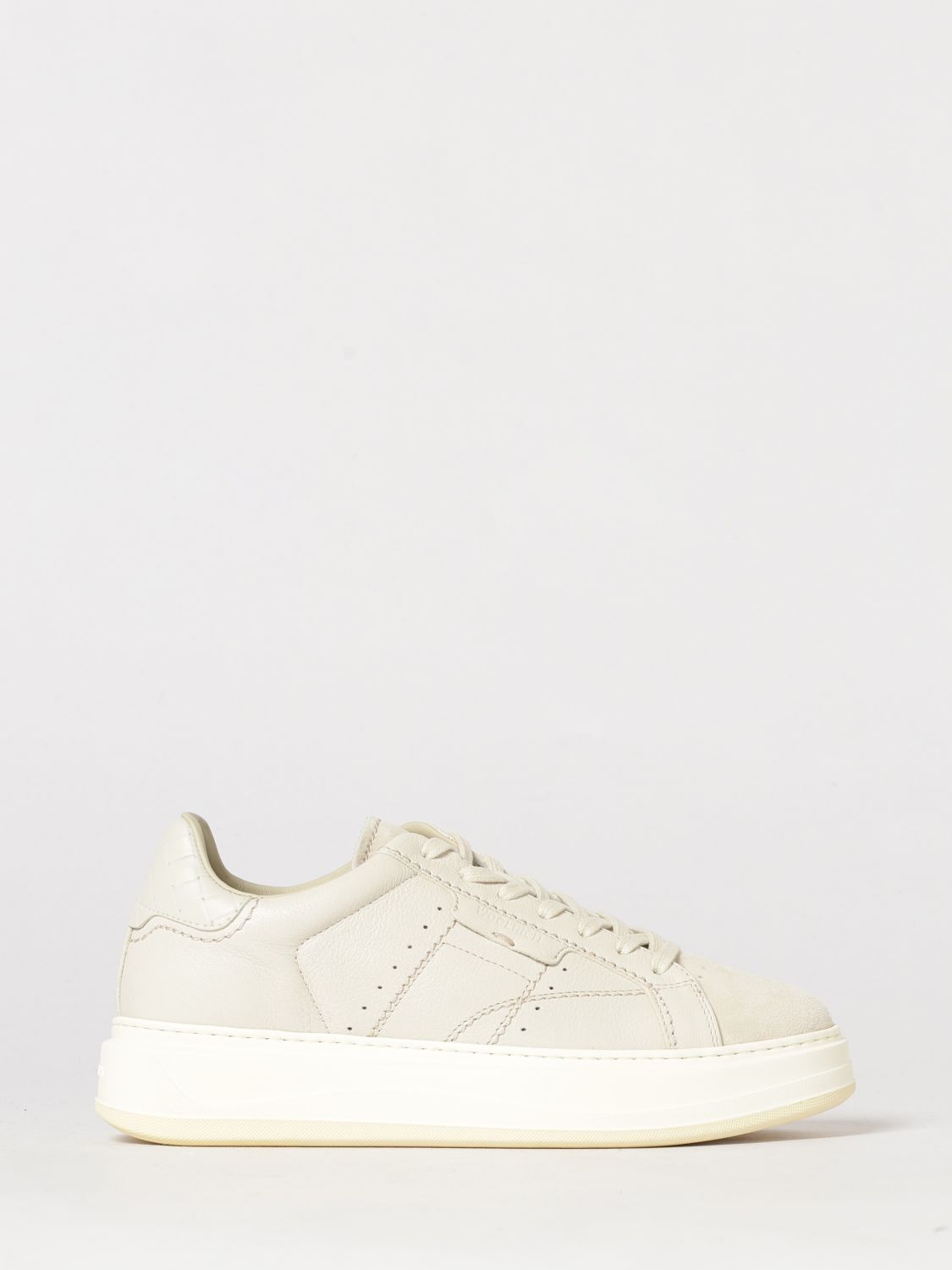 WOOLRICH Sneakers low top in pelle liscia con logo stampato e caviglia imbottita