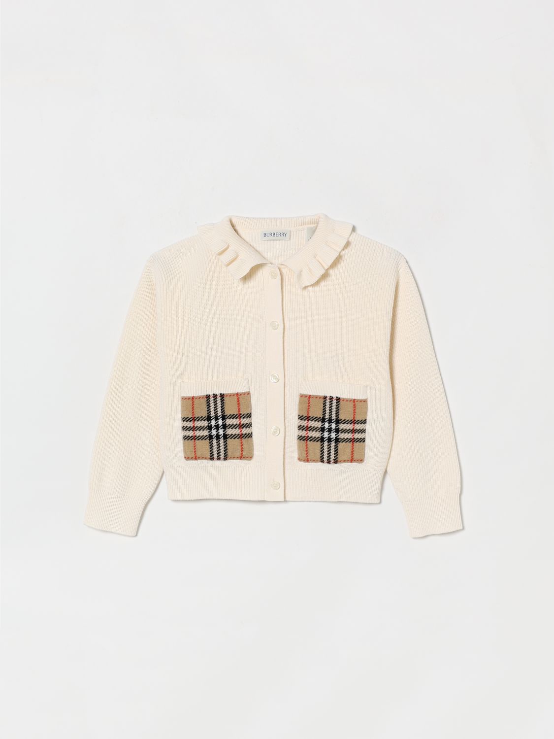 BURBERRY Cotton And Merino Wool Cardigan With Check Pockets　BURBERRY チェックポケット付きコットン＆メリノウールカーディガン BURBERRY