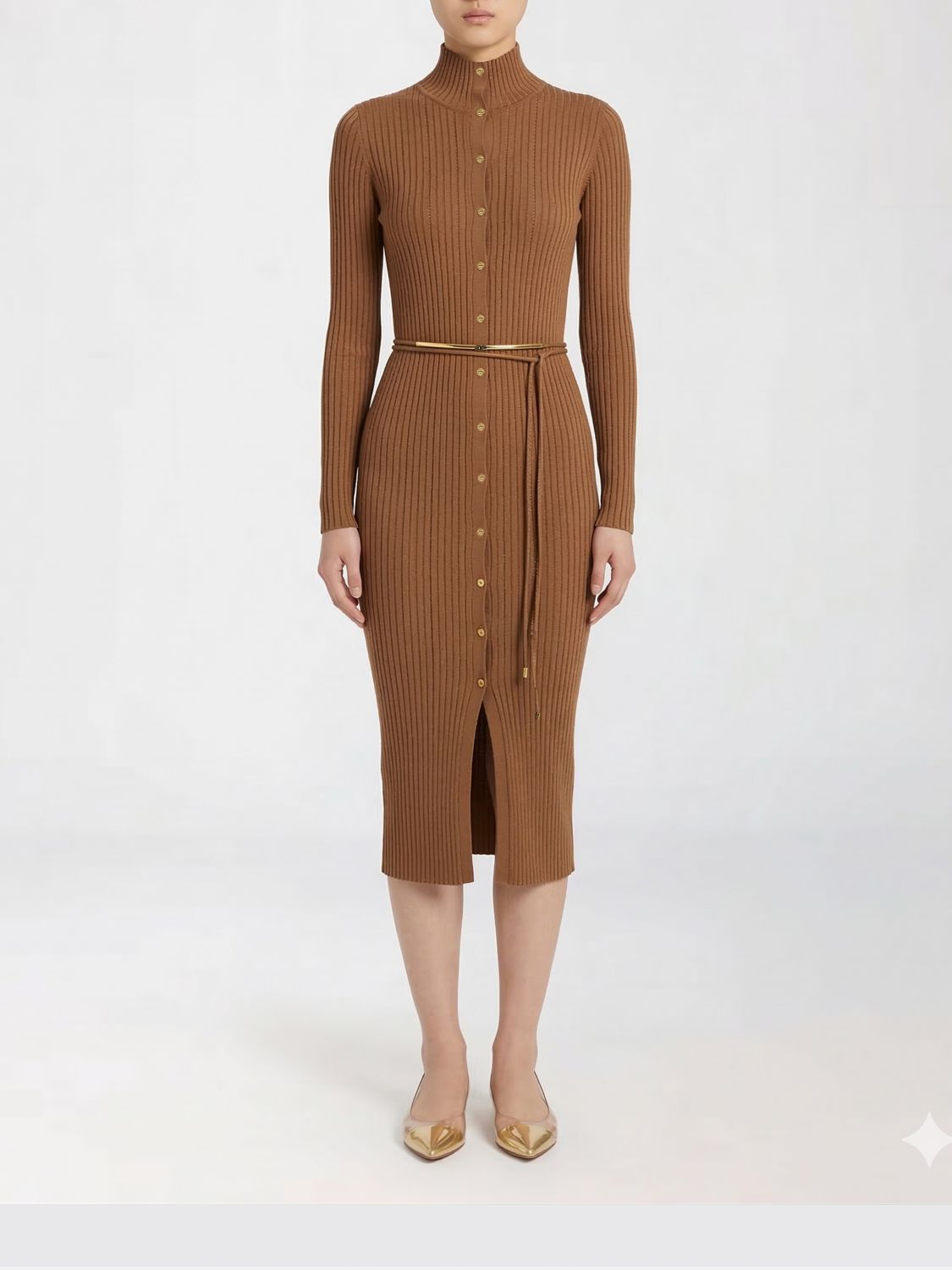 ELISABETTA FRANCHI Geripptes Strick-Midikleid mit Knöpfen