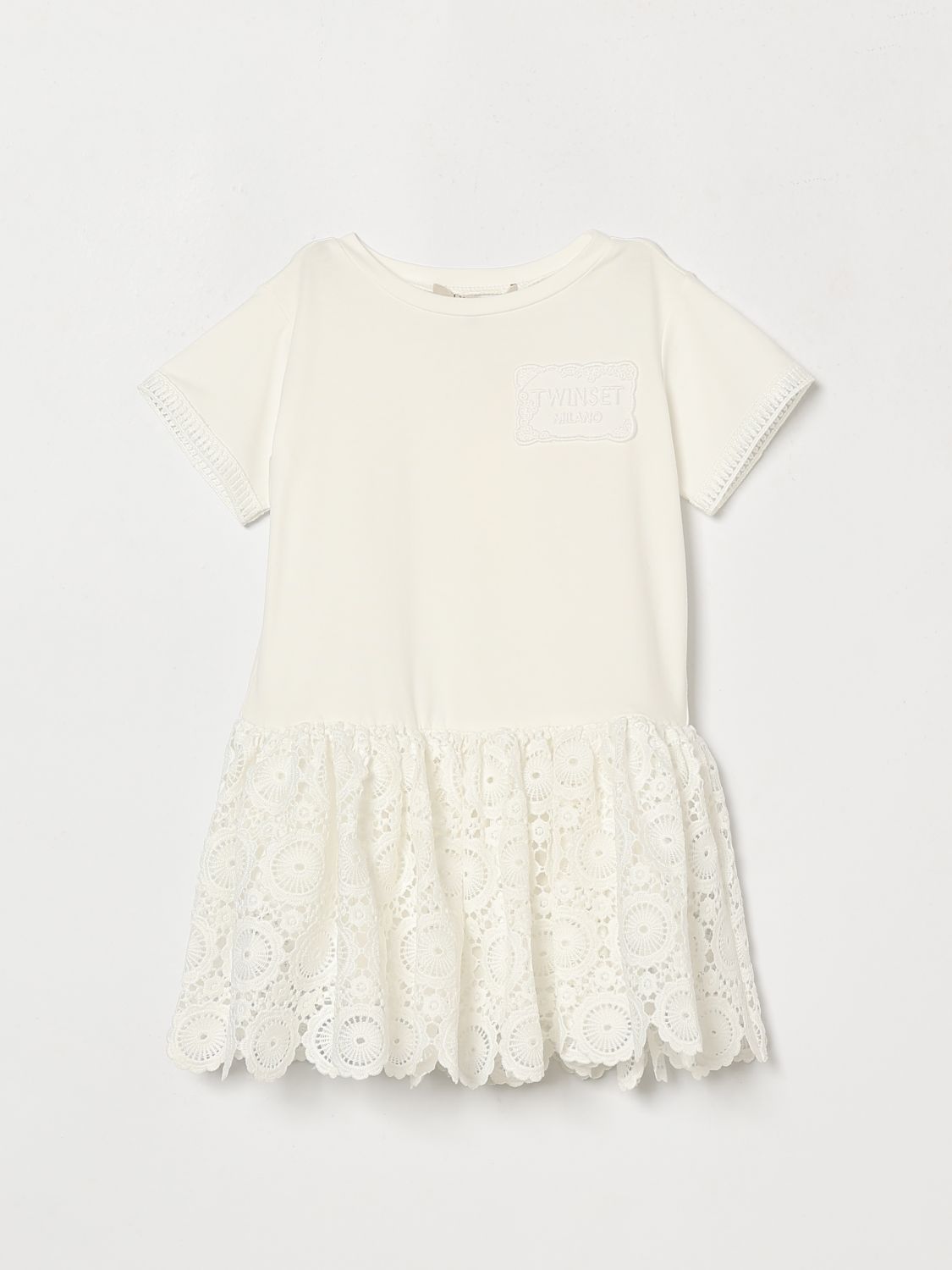 Twinset Stretch-Baumwollkleid mit Spitzeneinsätzen
