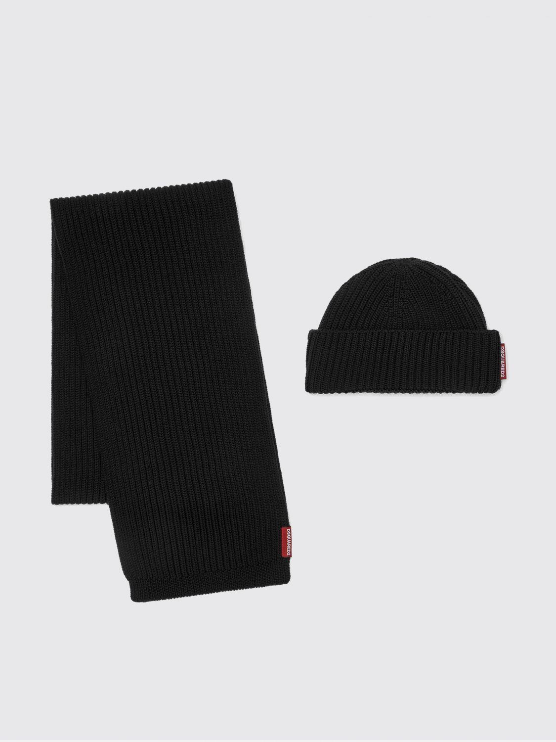 DSQUARED2 Set cappello + sciarpa in lana a coste