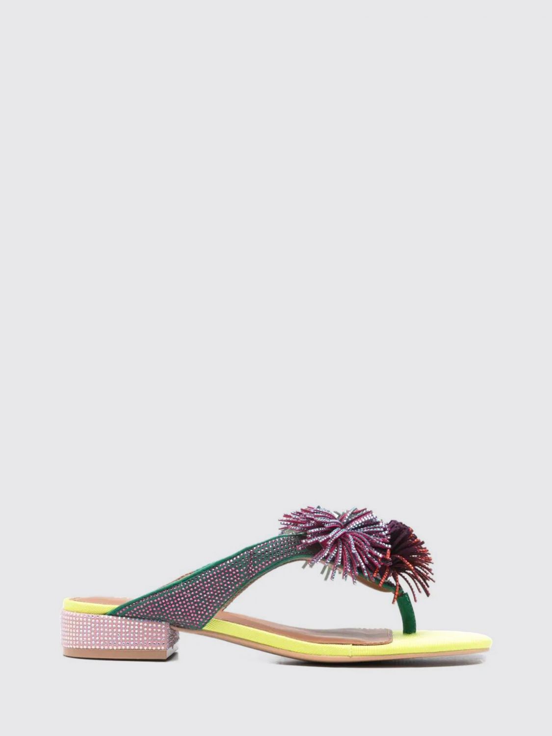 Kurt Geiger London Canvas Sandal with Fringes and Rhinestones