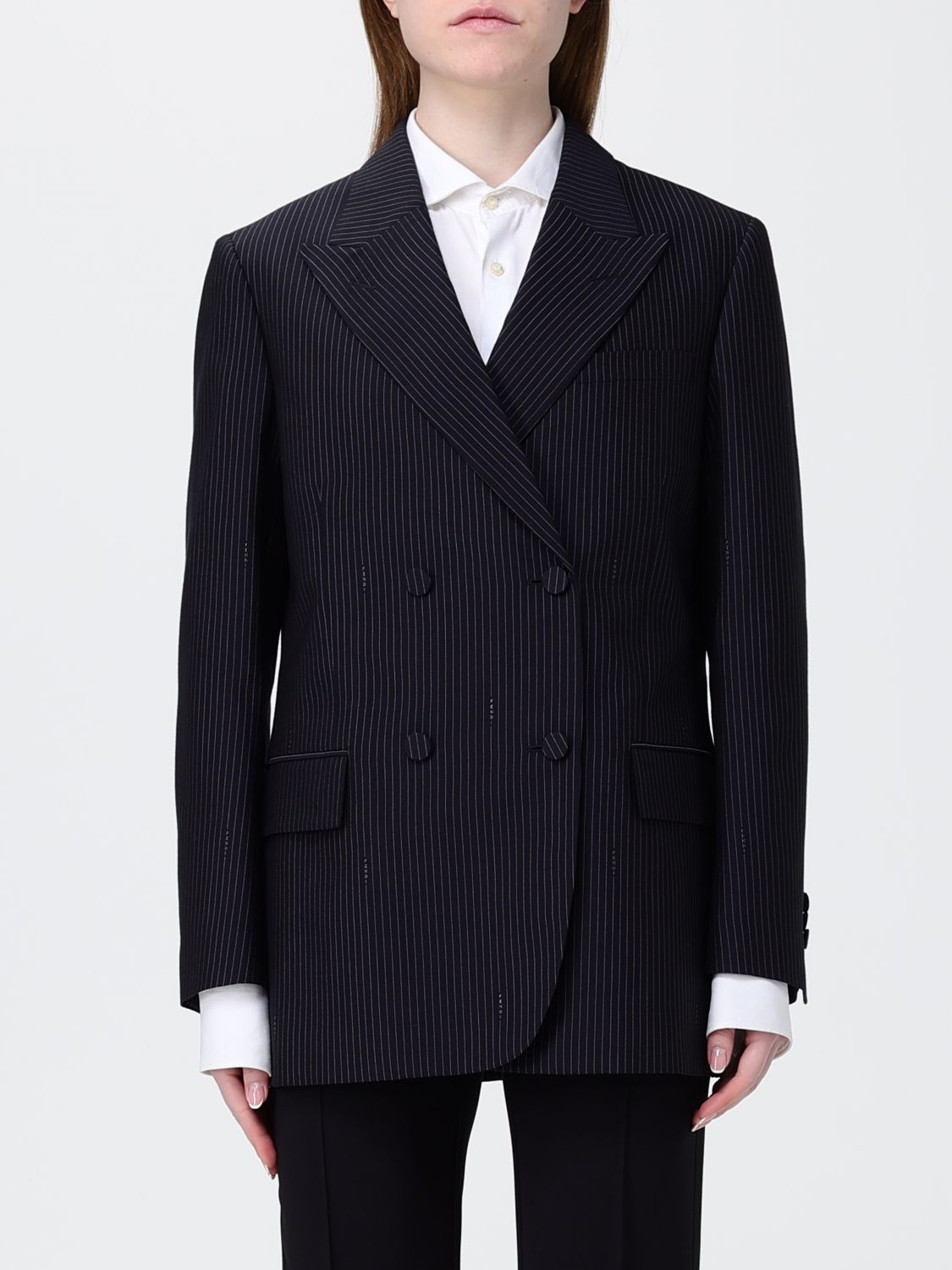 FENDI Blazer doppiopetto in misto lana con motivo gessato