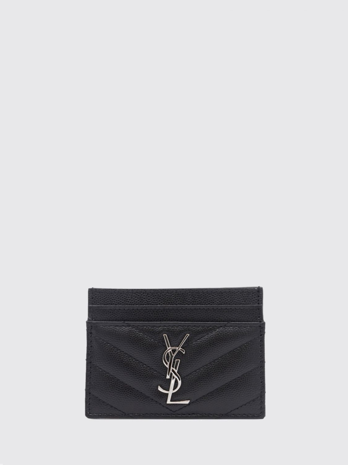 SAINT LAURENT Portacarte di credito Cassandre in pelle grain de poudre