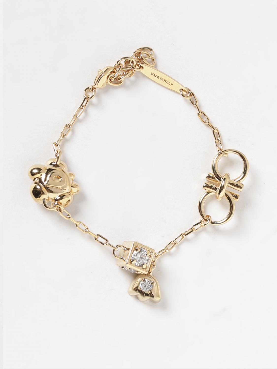FERRAGAMO Brass Bracelet with Set Rhinestones and Charms　FERRAGAMO ブラス ブレスレット セット ラインストーンとチャーム付き FERRAGAMO
