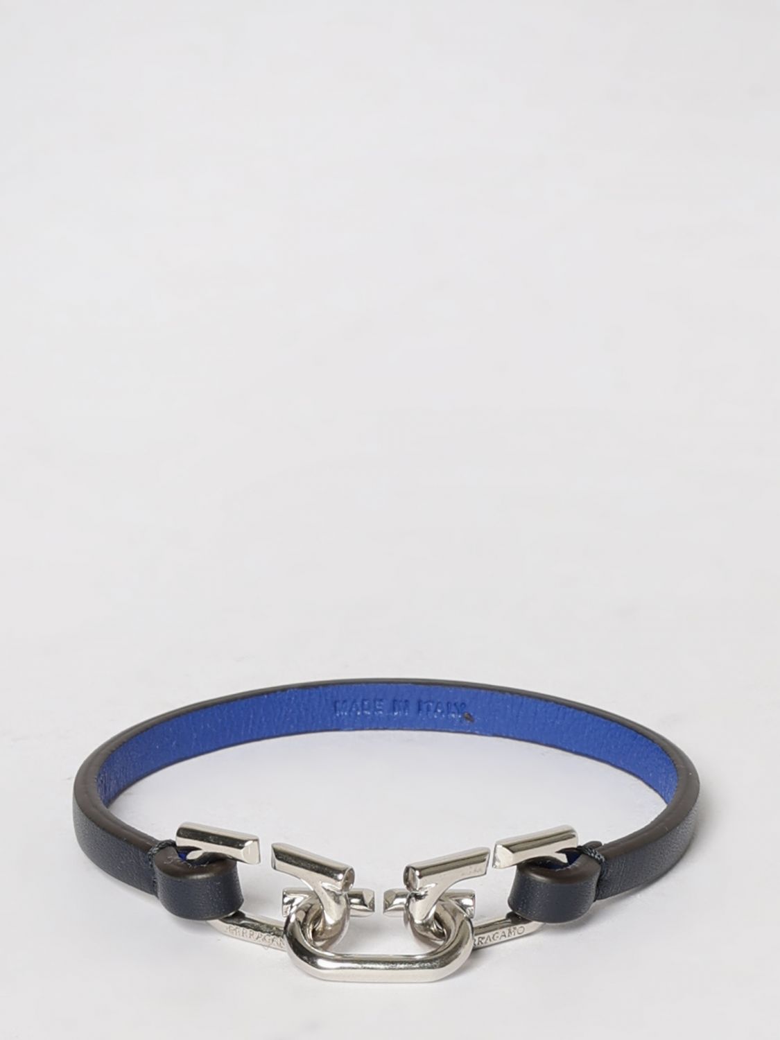 FERRAGAMO Gancini leather and brass bracelet