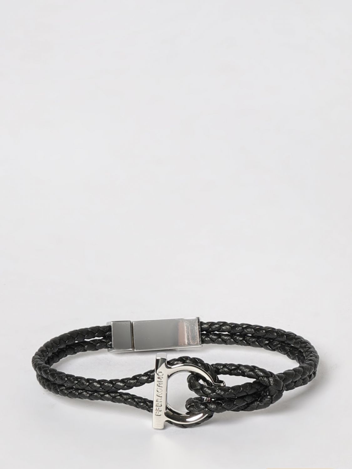 FERRAGAMO Gancini leather and brass bracelet