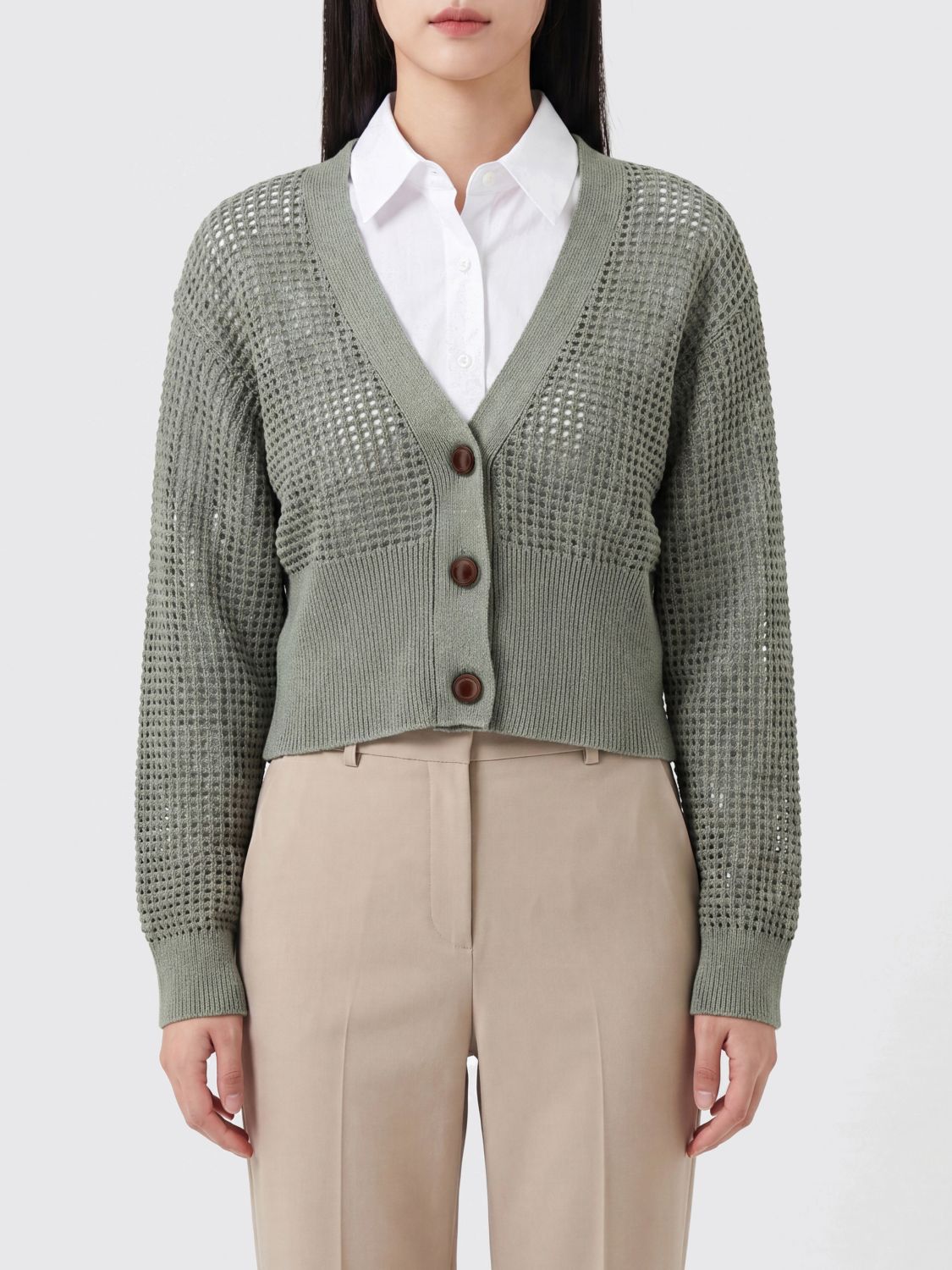 BRUNELLO CUCINELLI Cardigan in cotone traforato con paillettes