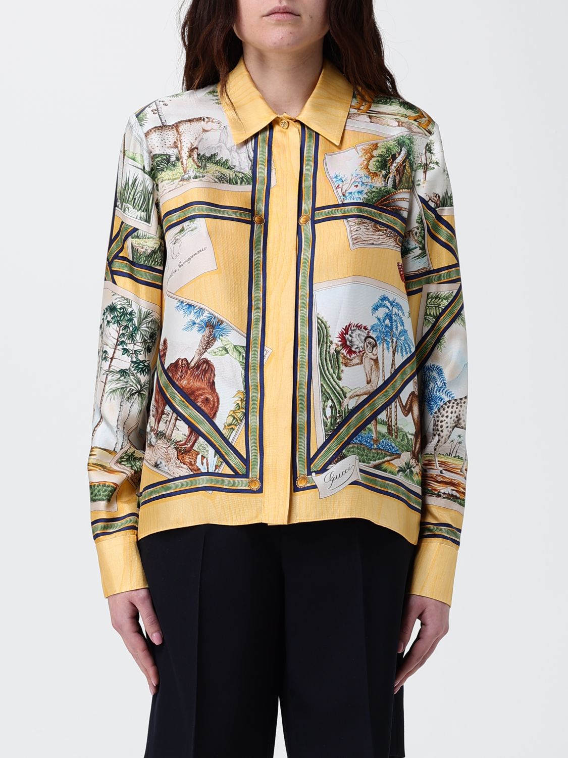 GUCCI Camicia in seta con stampa grafica