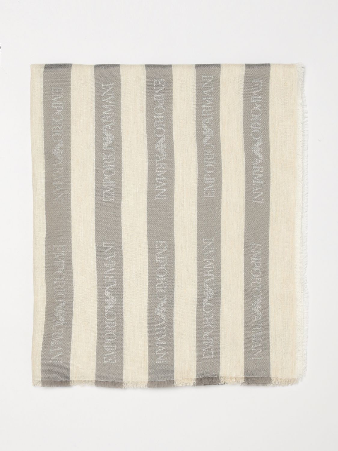 Emporio Armani Striped Modal Blend Scarf with Jacquard Logo · OS