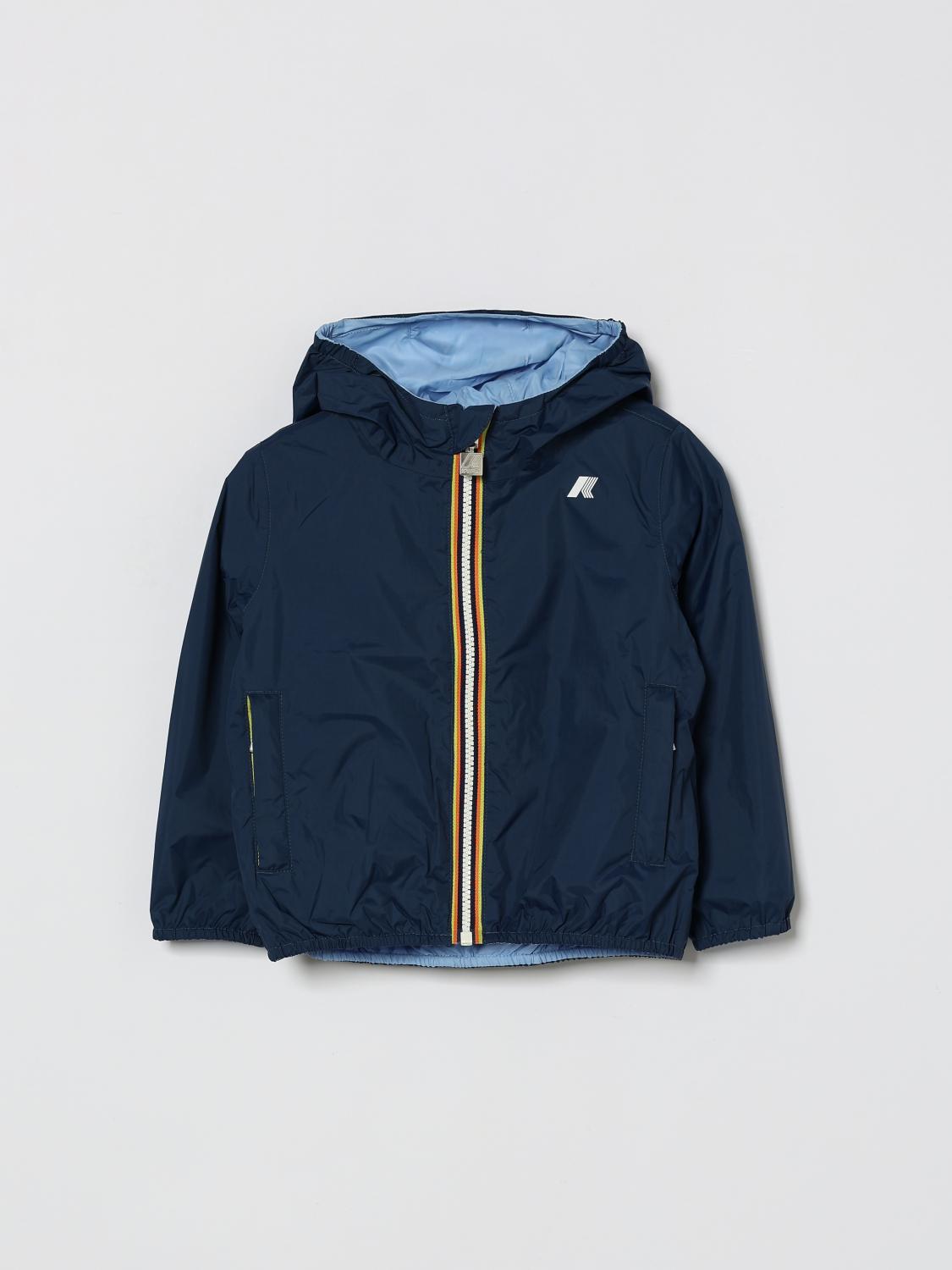 K-way Kids'  Hooded Nylon Jacket In Blue