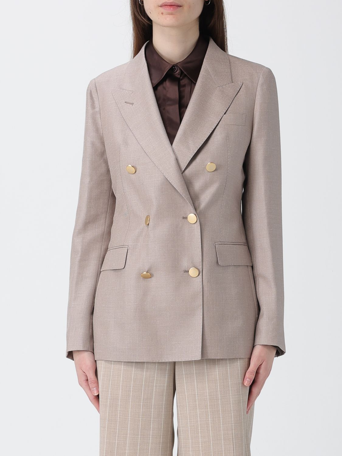TAGLIATORE Double-Breasted Virgin Wool and Silk Blazer TAGLIATORE