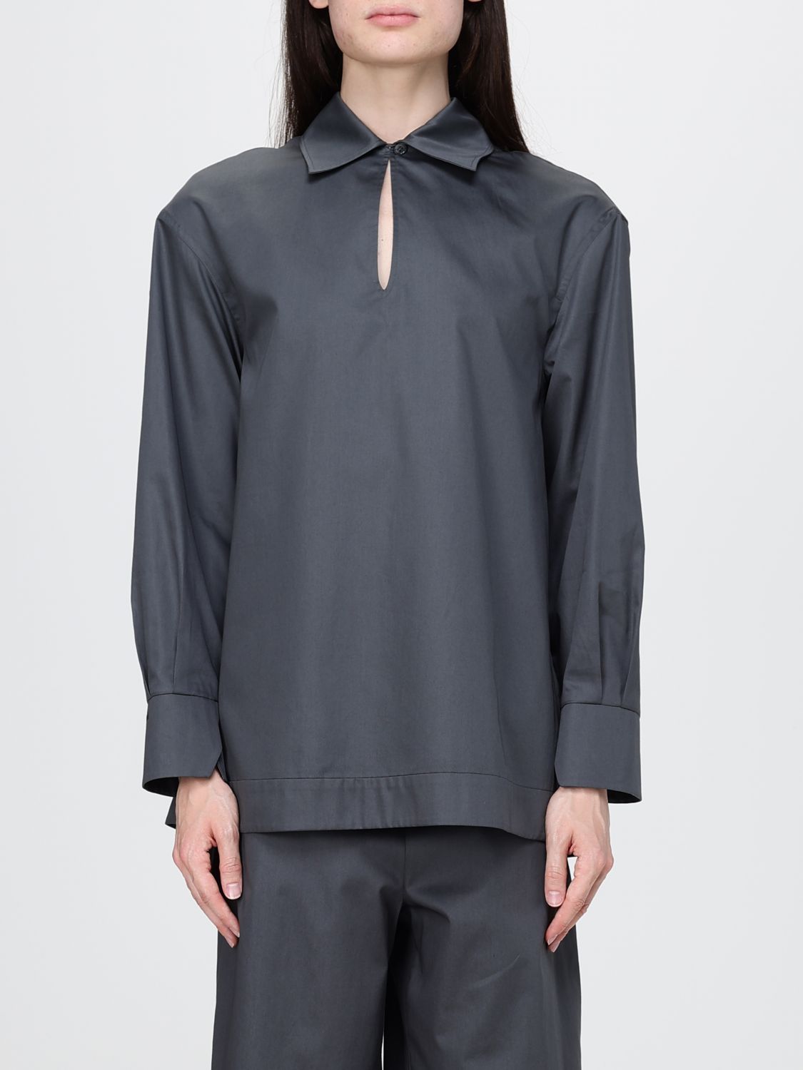 Mm Max Mara Cotton Poplin Blouse In Brown