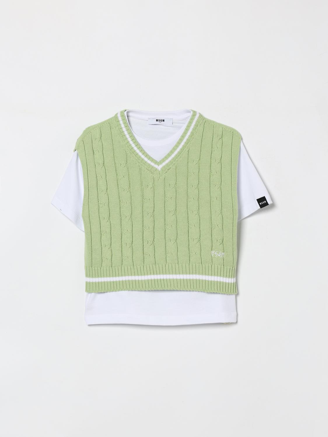 MSGM Kids T-Shirt with Intrecciato Knit Vest　MSGM キッズ T シャツ イントレチャート ニット ベスト付き MSGM