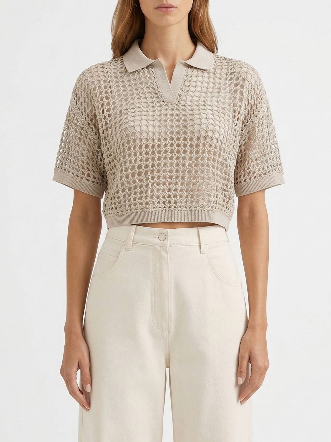 BRUNELLO CUCINELLI Silk And Linen Polo Shirt With Sequins