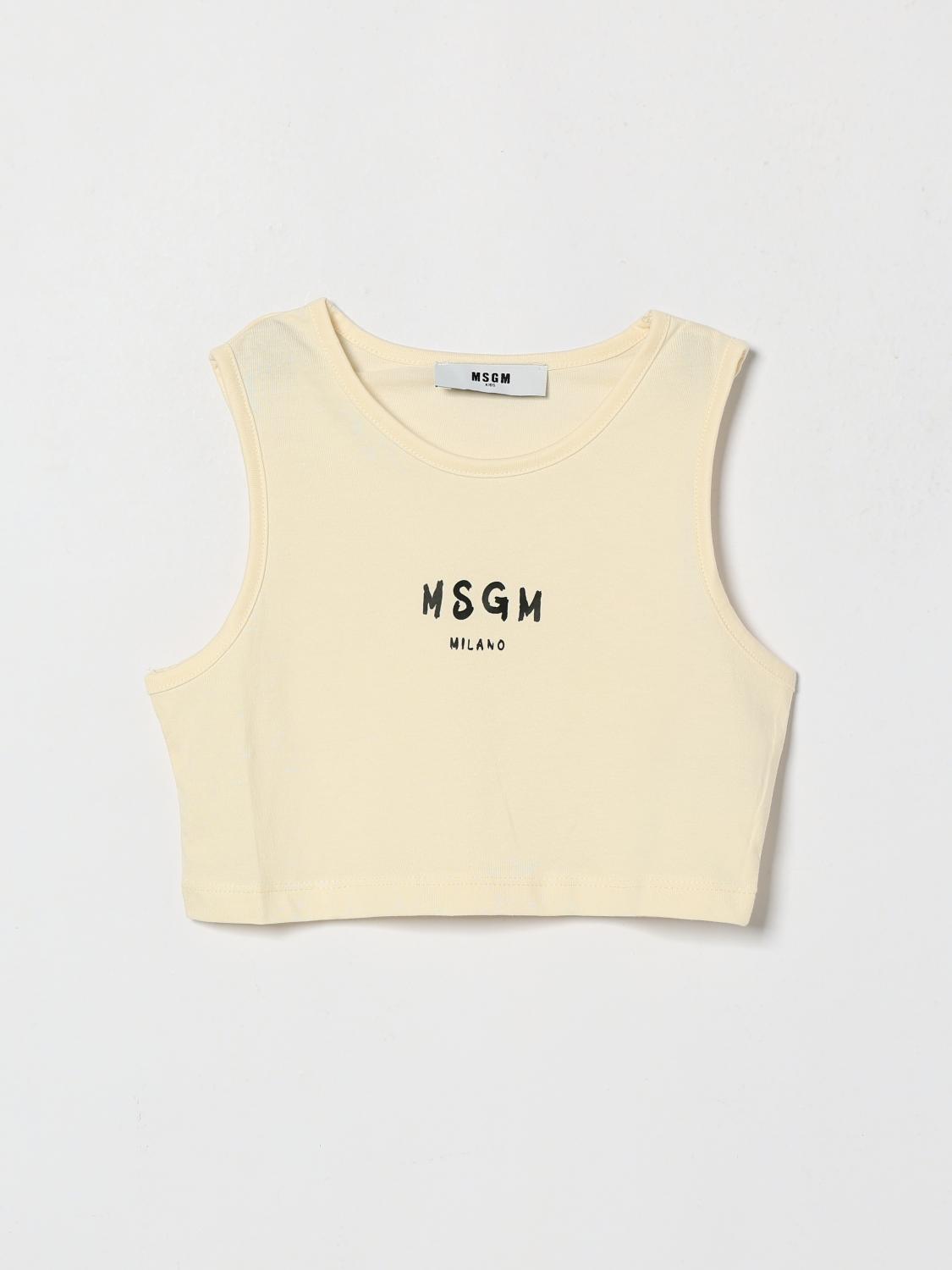 MSGM Kids Top crop in cotone con logo