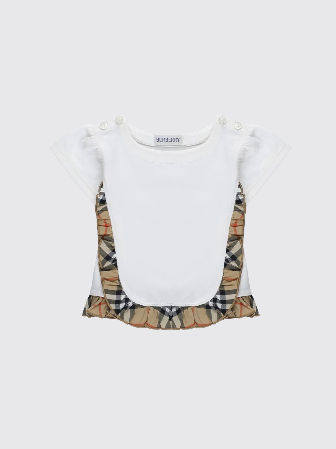 BURBERRY Cotton T-shirt with Check Ruffles　BURBERRY チェックフリル付きコットンTシャツ BURBERRY