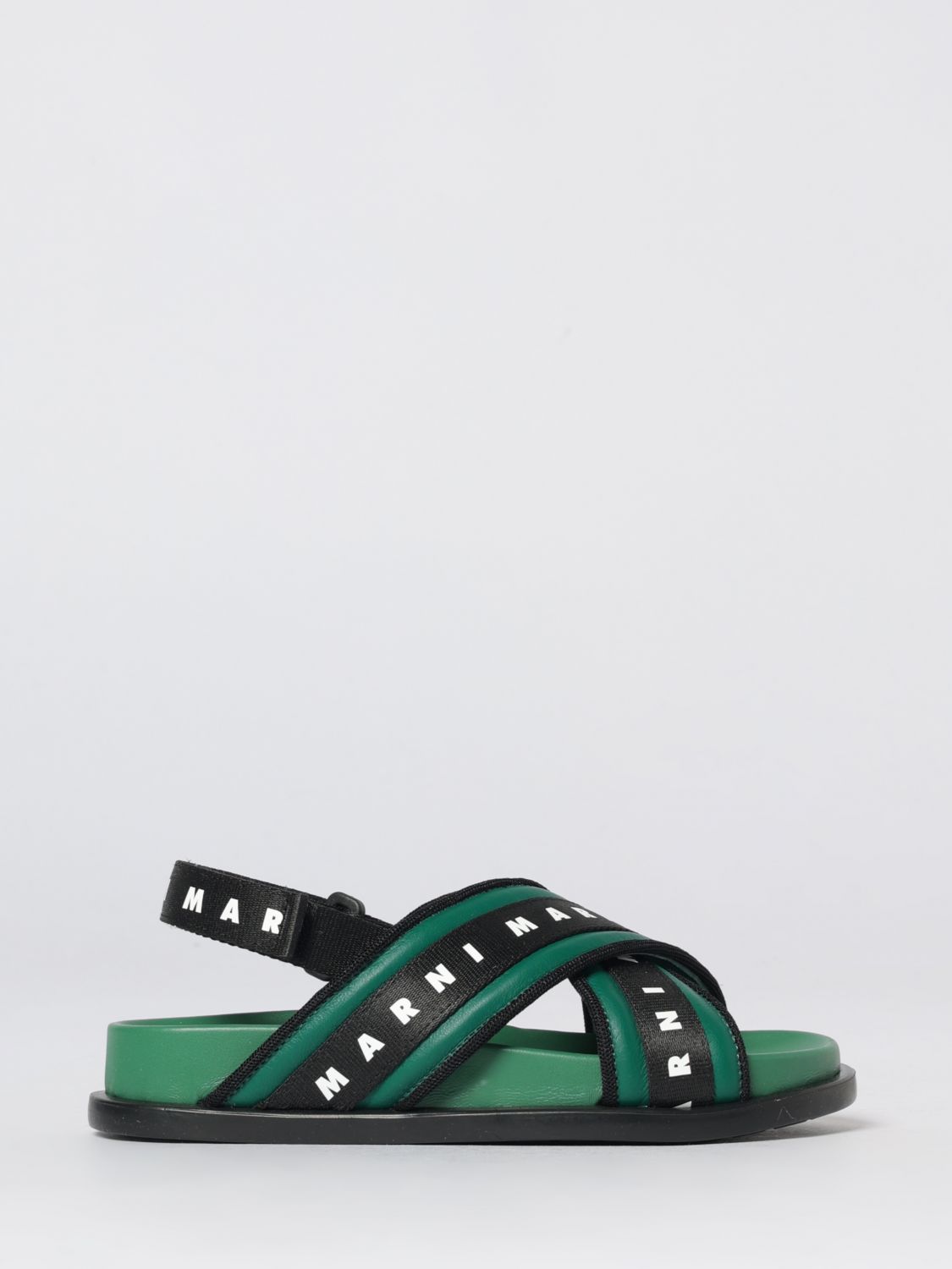MARNI Leather and Canvas Sandals with All-Over Logo　MARNI レザーとキャンバスのサンダル、全面ロゴ入り MARNI