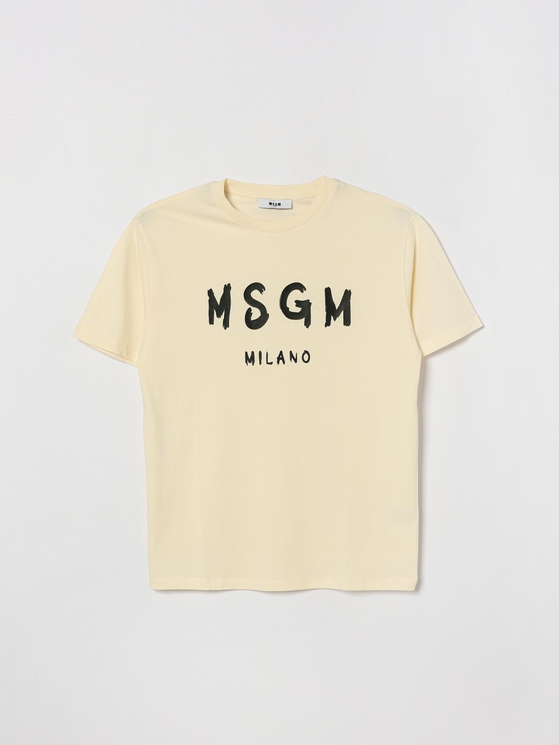Msgm Babies' Kids Cotton T-shirt With Logo In Yellow