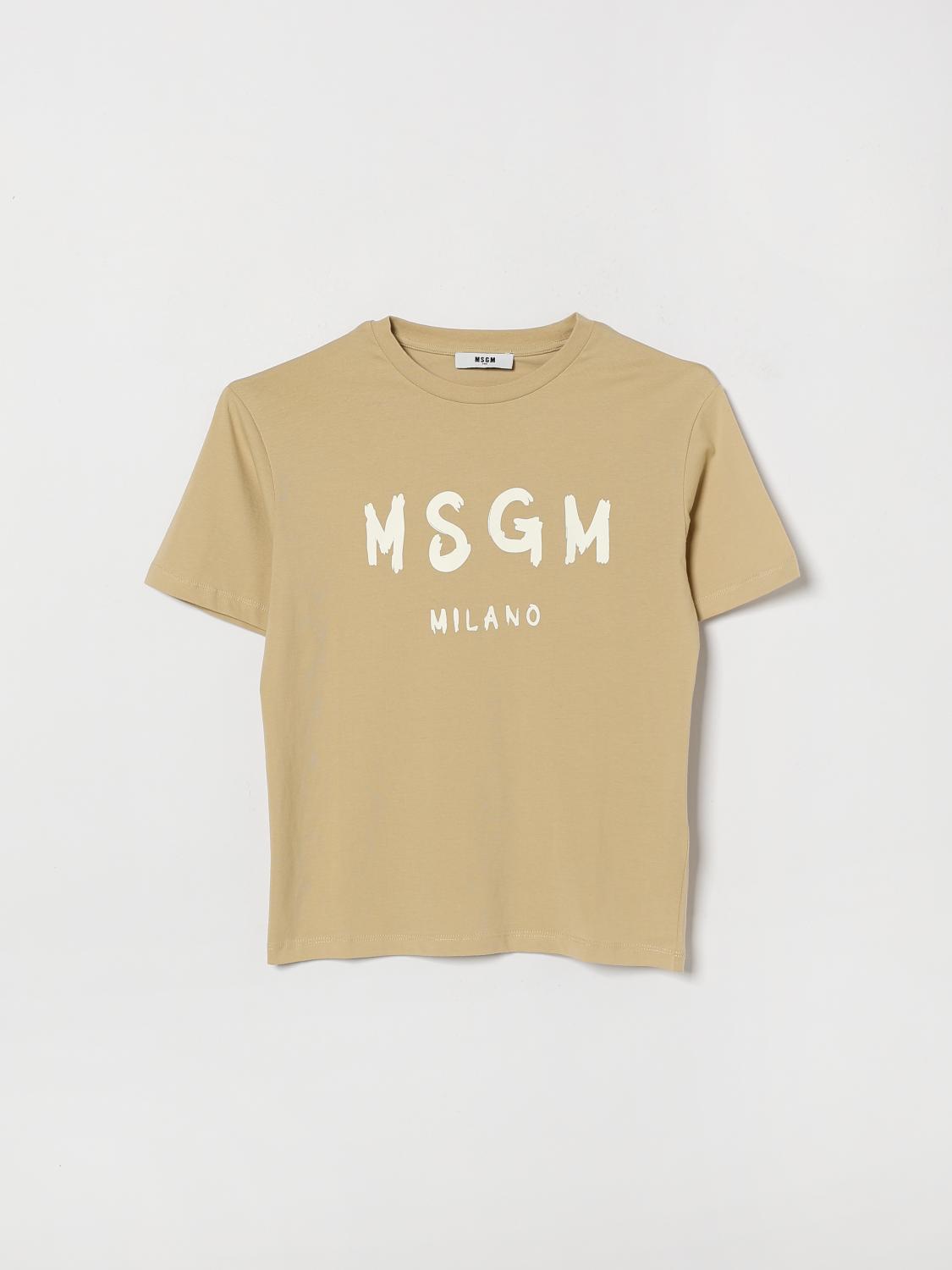Msgm Babies' Kids Cotton T-shirt With Logo In Brown