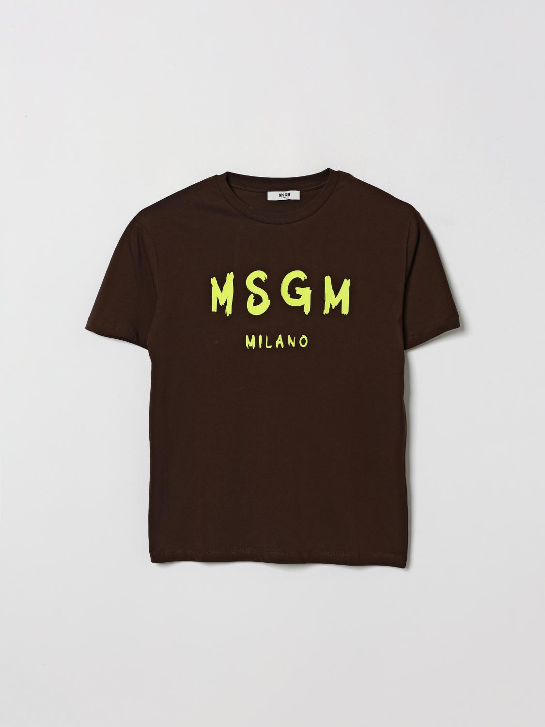 Msgm Babies' Kids Cotton T-shirt With Logo In Brown