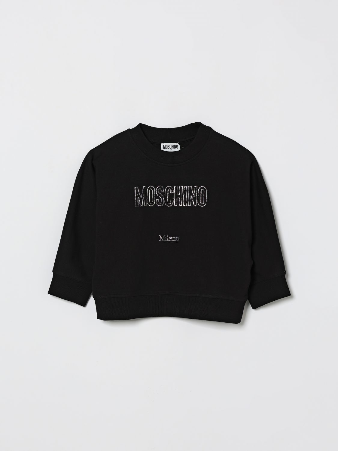 MOSCHINO Baumwoll-Rundhalspullover mit Strass-Logo