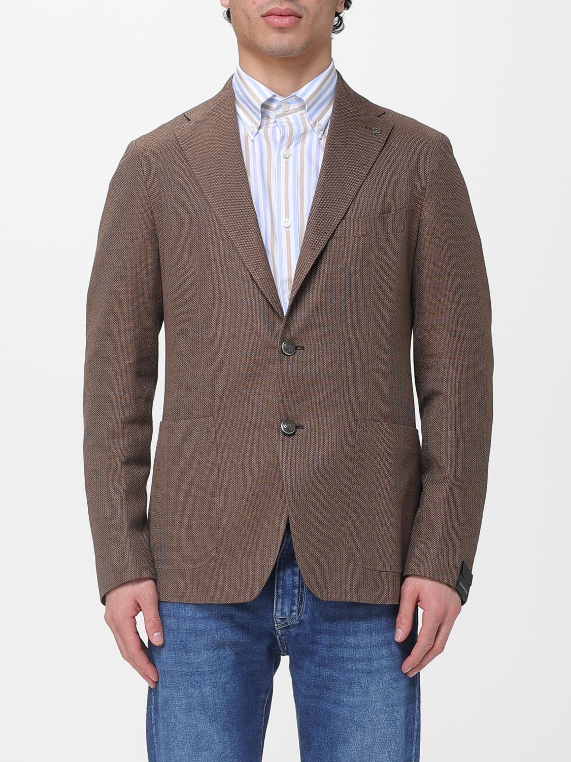TAGLIATORE Single-Breasted Cotton Blend Blazer TAGLIATORE