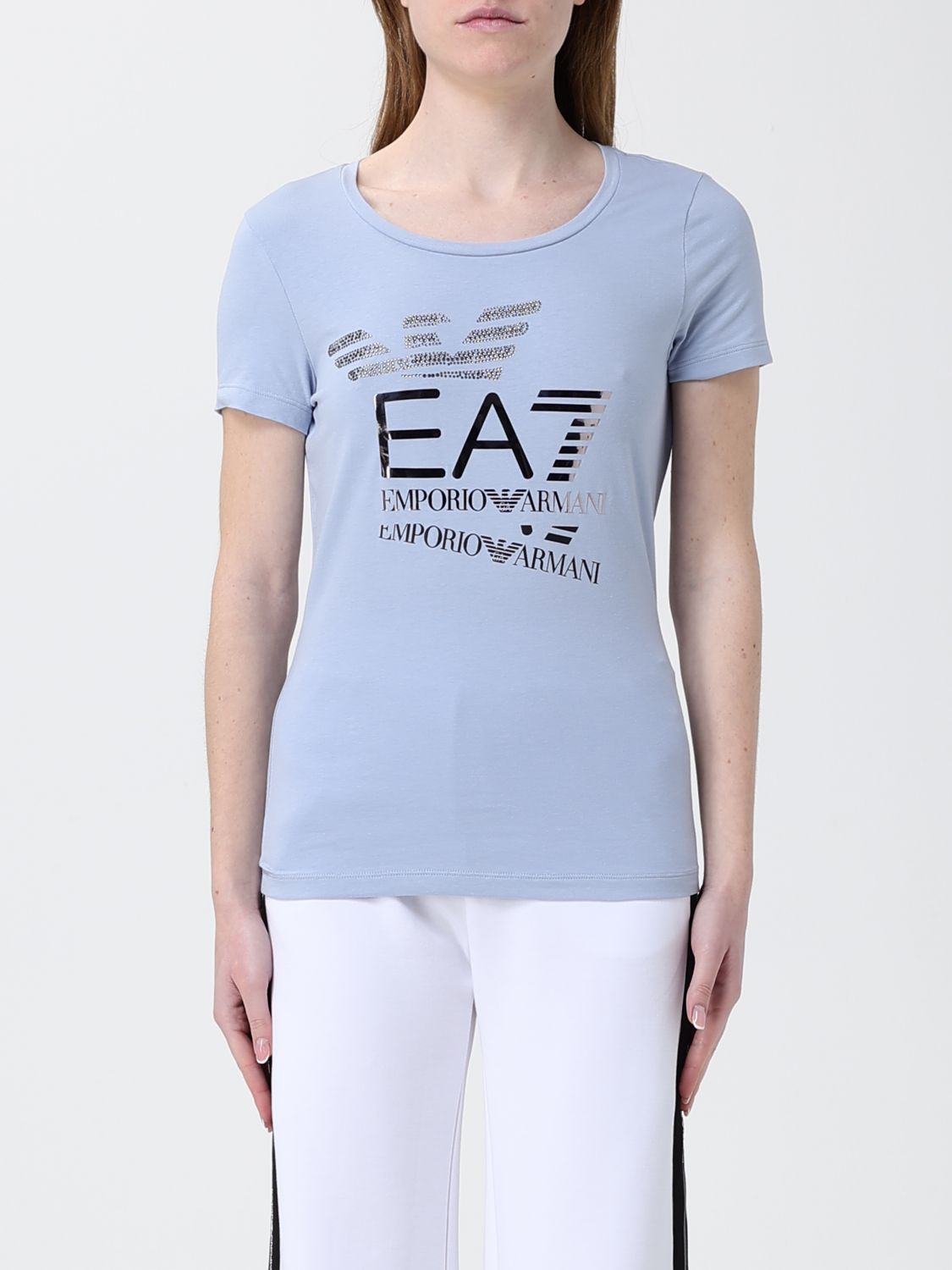 EA7 Baumwoll-T-Shirts mit Strass-Logo