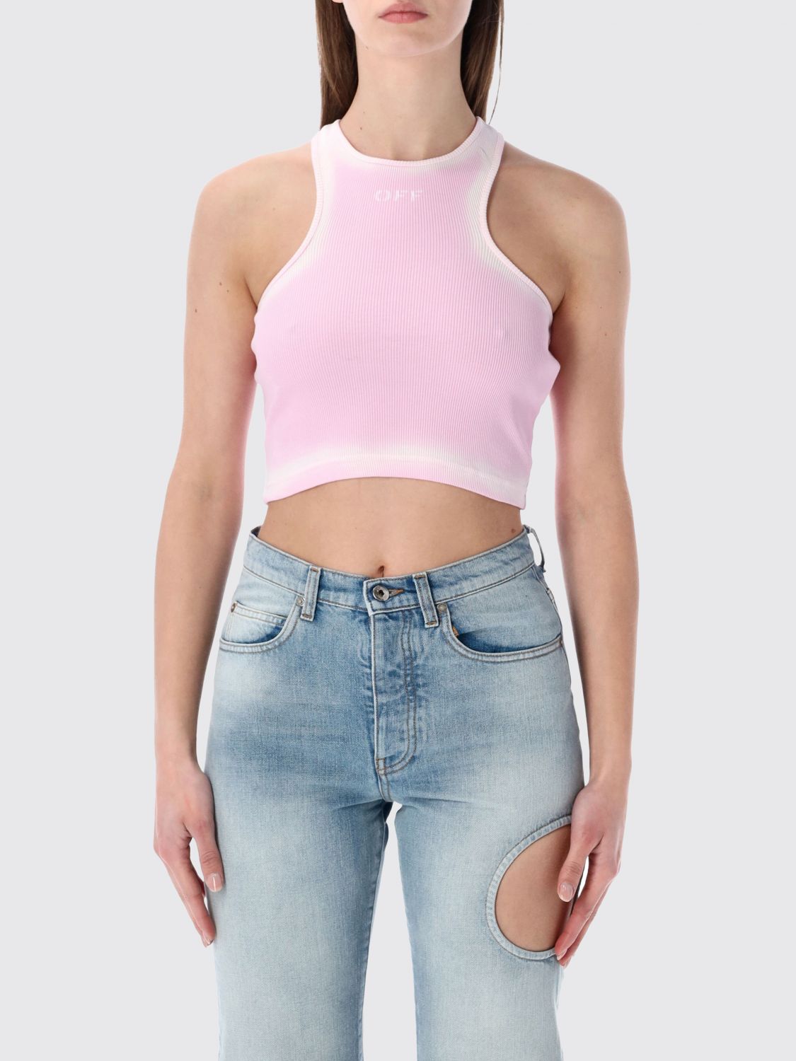 Off-White Cotton Crop Top with Logo　ロゴ入り オフホワイト コットン クロップ トップ Off-White