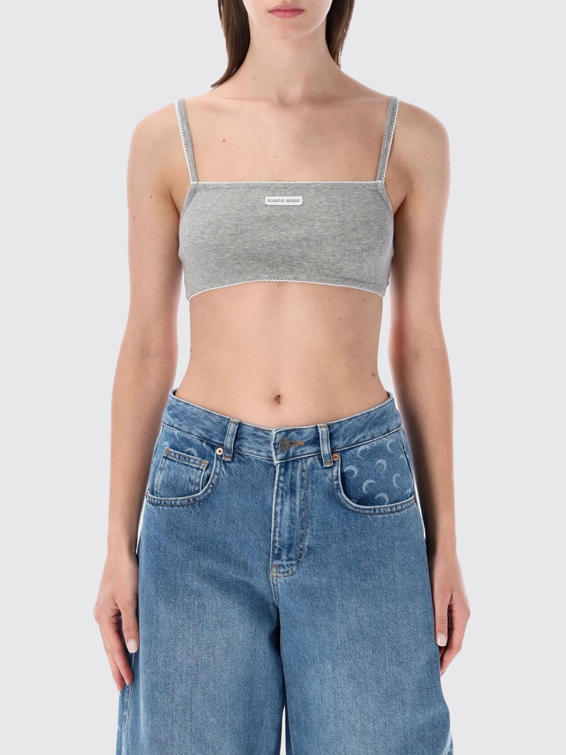 MARINE SERRE Top crop in cotone con logo