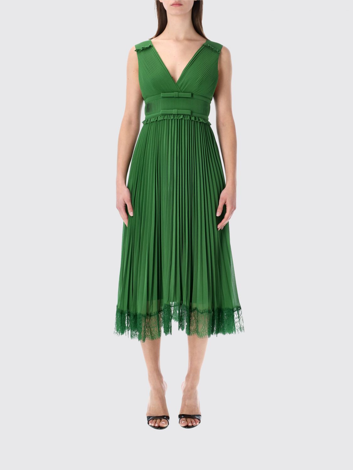 SELF-PORTRAIT Pleated Crêpe Midi Dress　SELF-PORTRAIT プリーツクレープミディドレス SELF-PORTRAIT