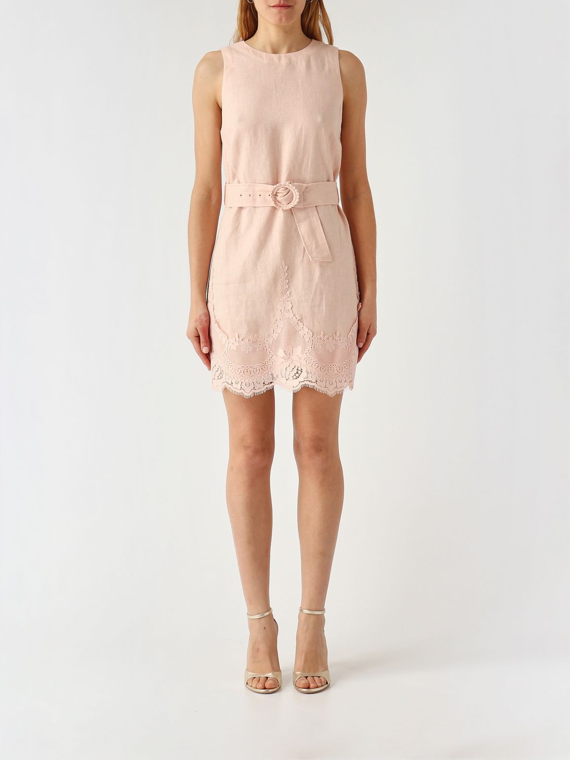 Twinset Leinen-Minikleid mit Spitzeneinsätzen