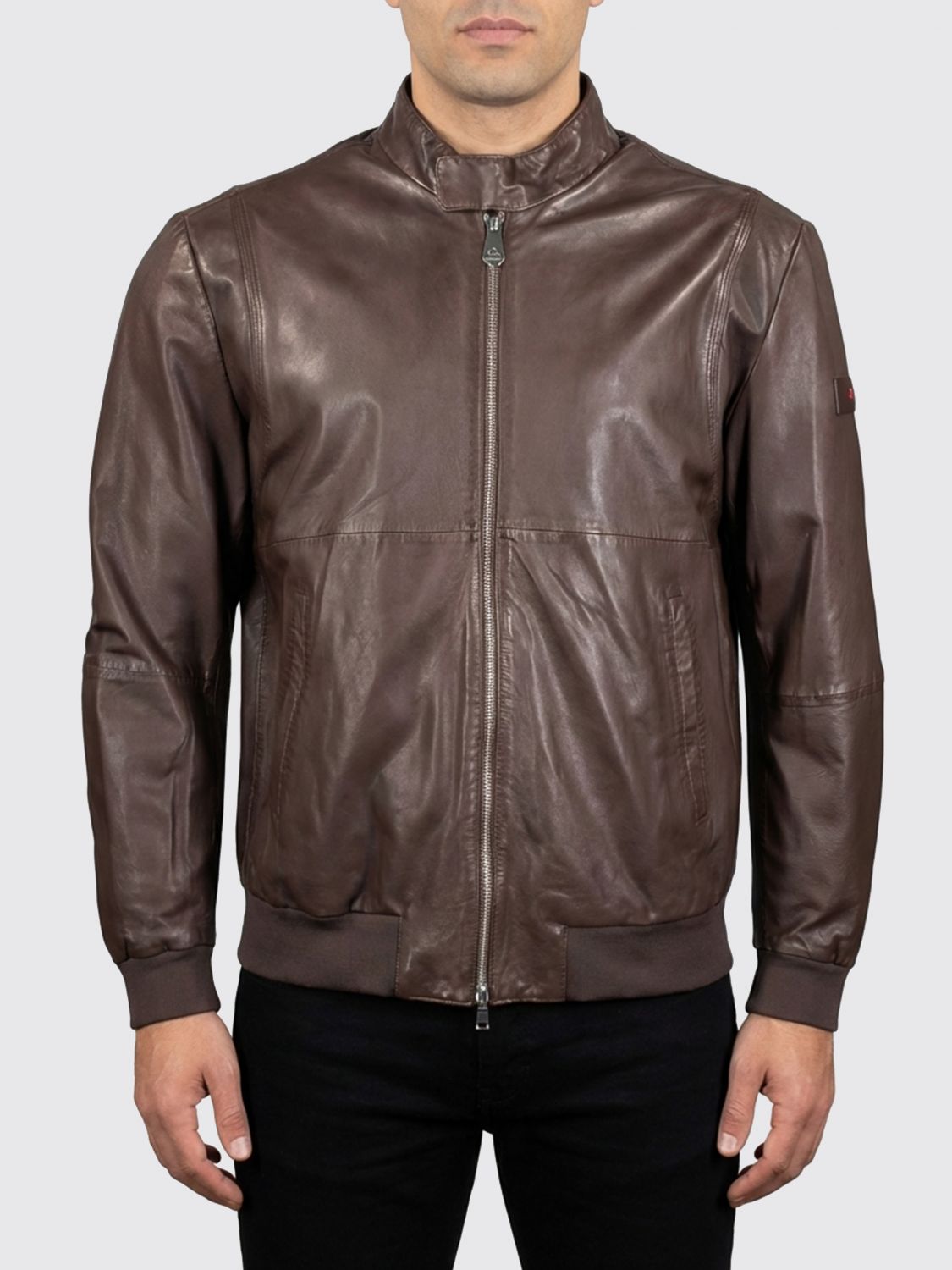 Peuterey Leather Bomber In 브라운