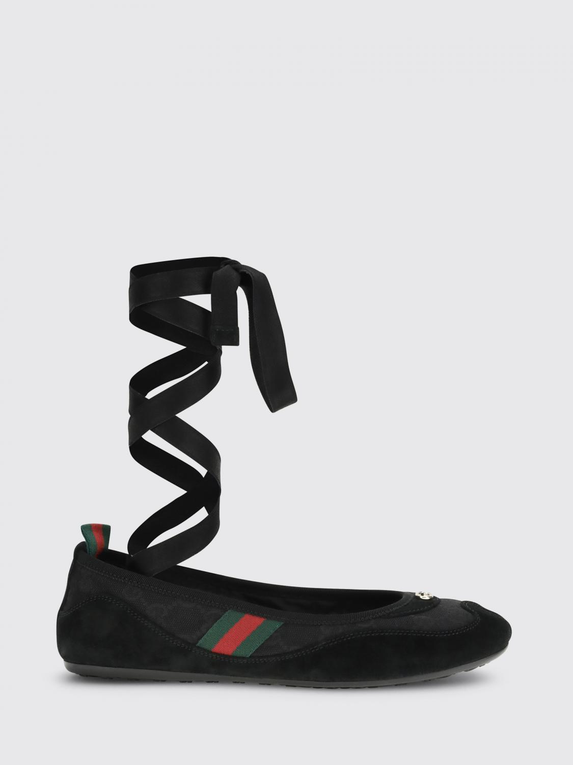GUCCI Ballerina Shift in canvas jacquard e camoscio