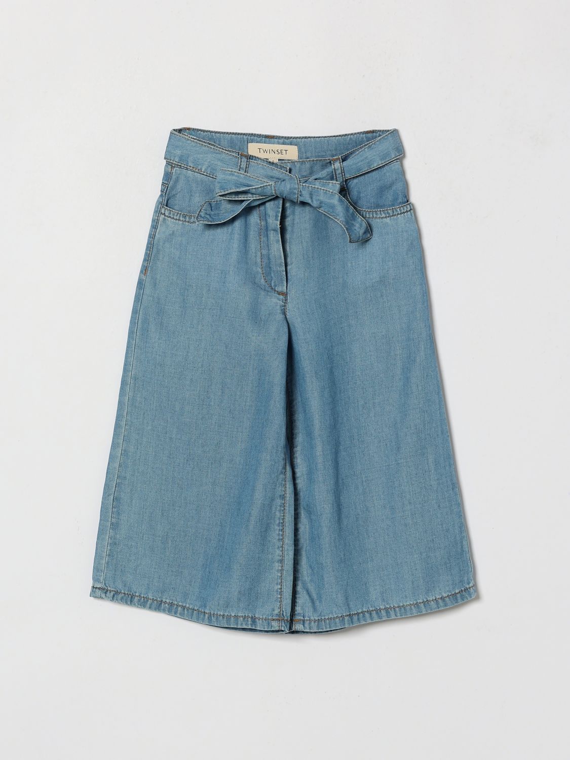 Twinset Jeans a gamba larga in denim di cotone