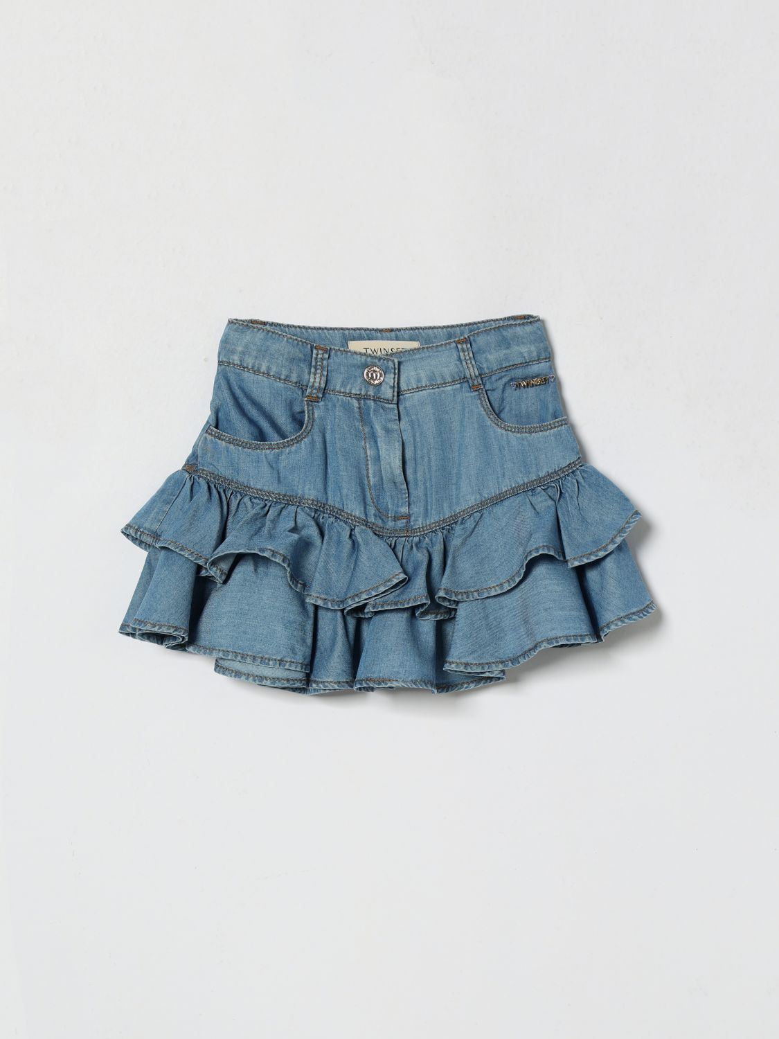 Twinset Gonna mini in denim con rouches