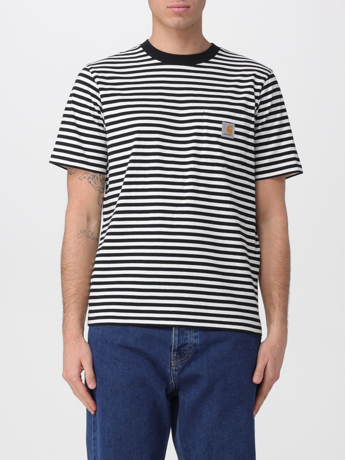 T-shirt in cotone a righe con logo Carhartt Wip