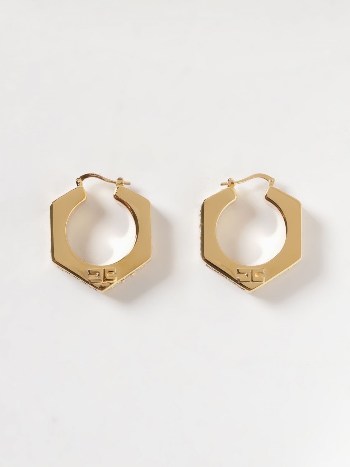 Elisabetta Franchi Brass Earrings with Set Rhinestones