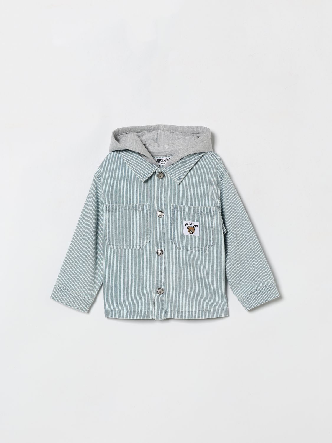MOSCHINO Gestreiftes Denim-Overshirt mit Kapuze