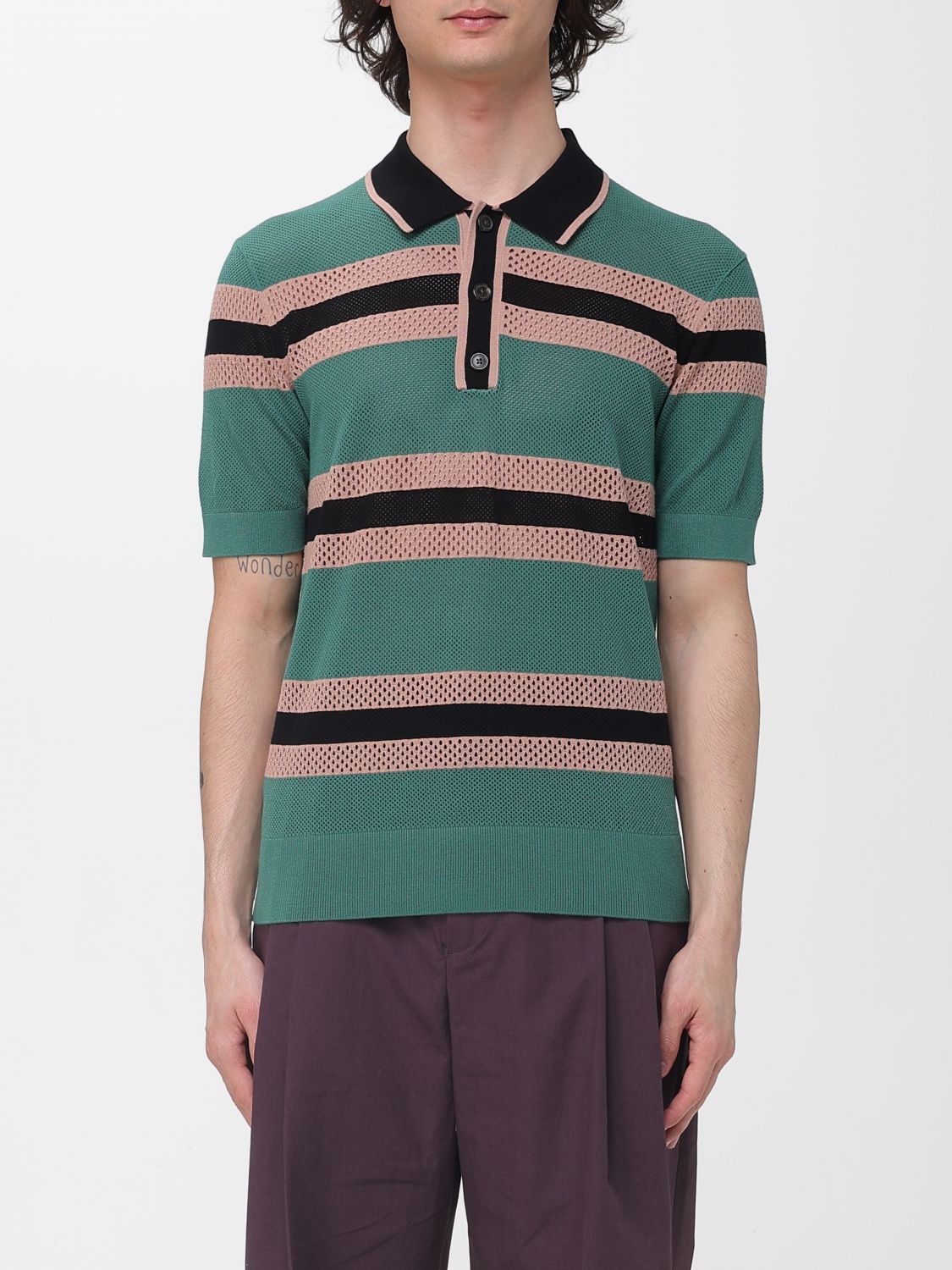 Dries Van Noten Striped Viscose Polo Shirt · L