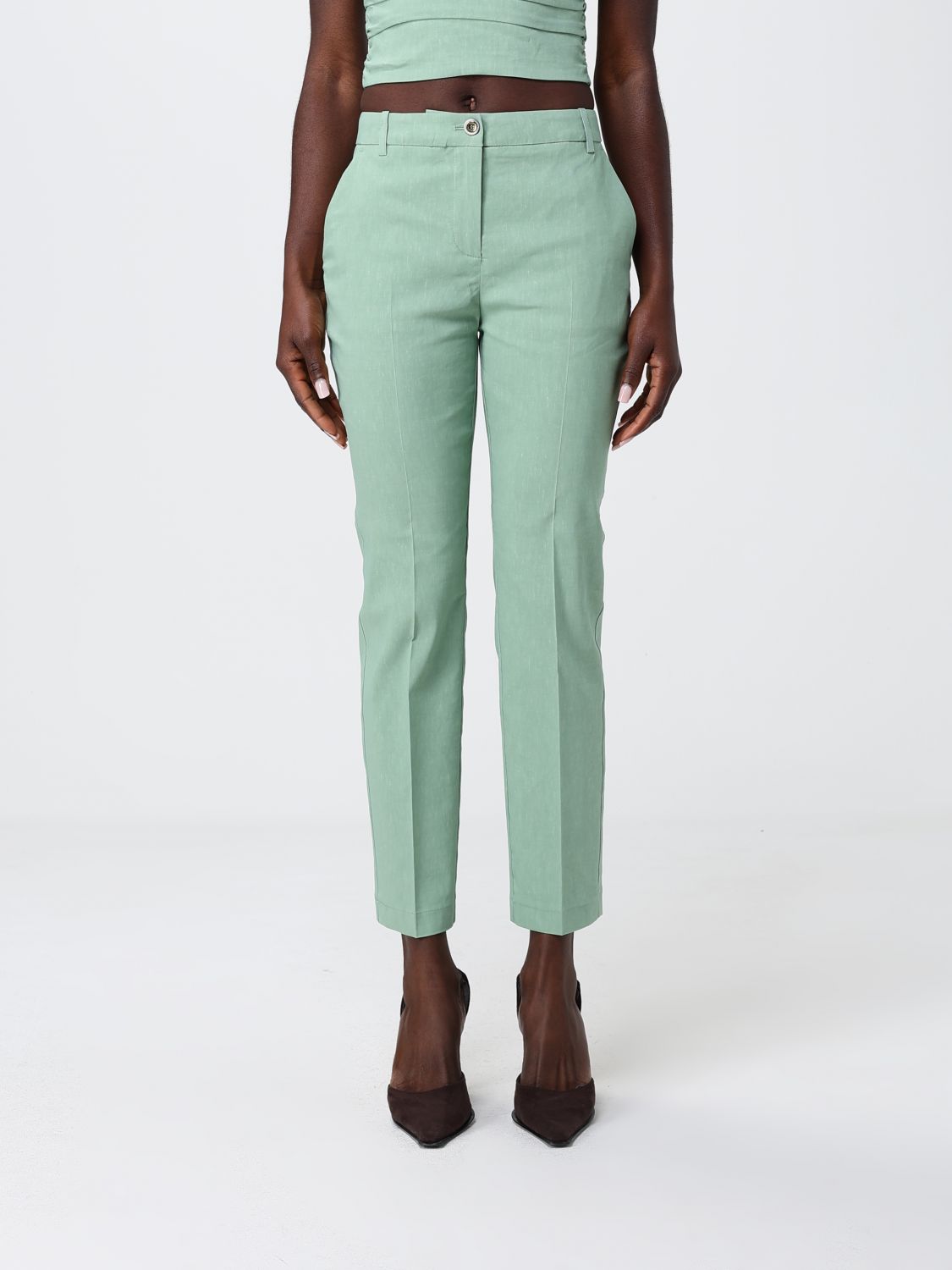 Pinko Cropped Fit Linen Blend Trousers · 40