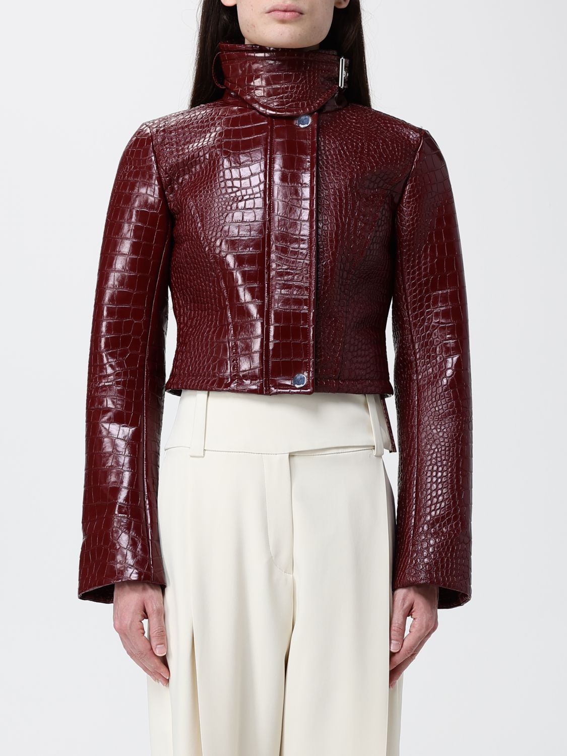 Sportmax Crocodile Print Faux Leather Jacket In Burgundy