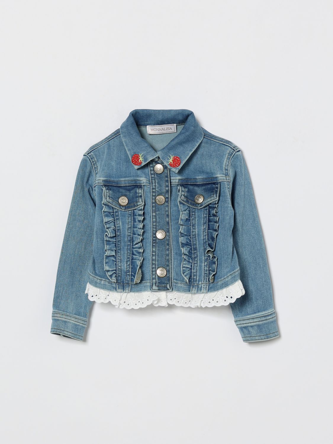 Monnalisa Kids'  Denim Jacket With Embroidered Winnie The Pooh In Blue
