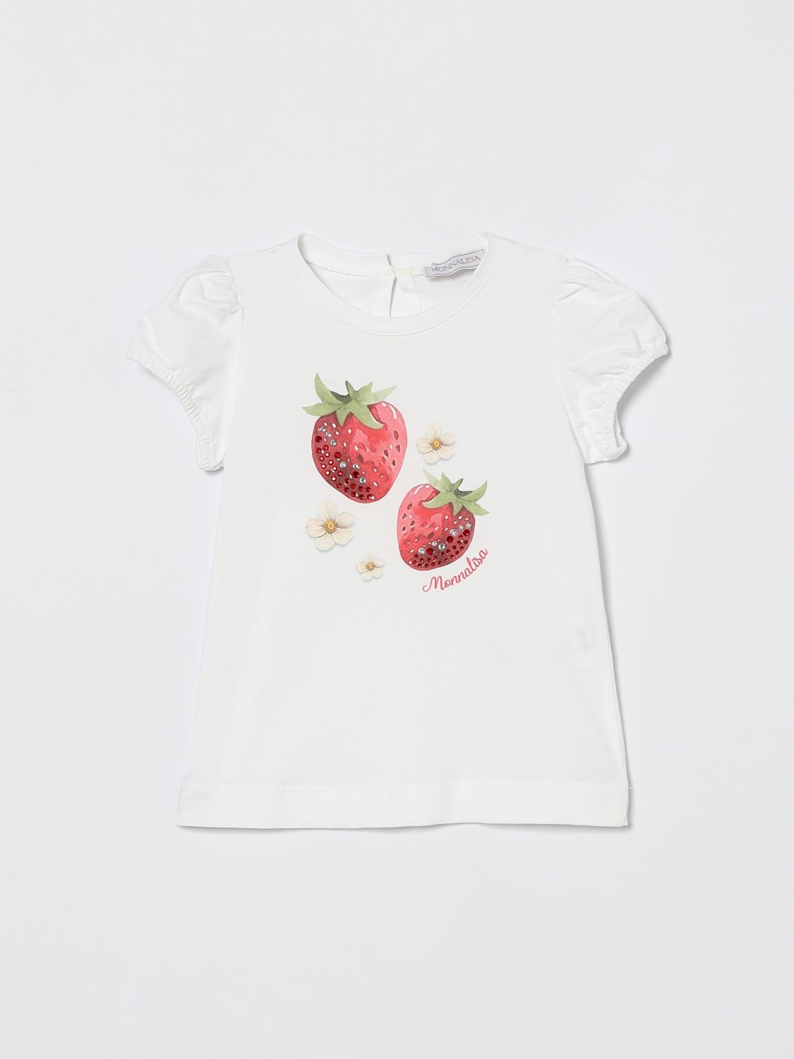 Monnalisa Kids'  Cotton T-shirt With Strawberry Print In White