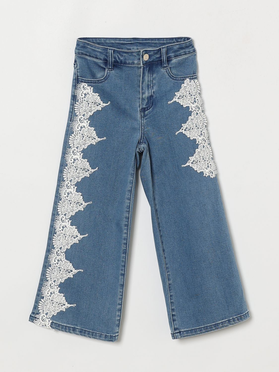 Twinset Denim-Jeans mit Spitzeneinsätzen