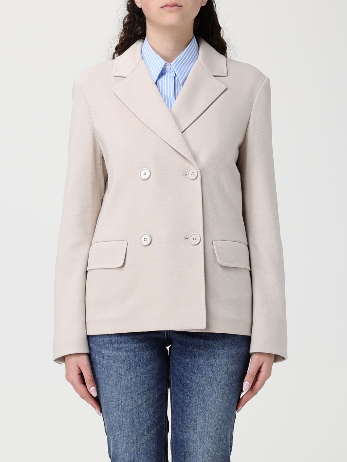 's Max Mara Cotton And Viscose Blend Double-breasted Blazer Max Mara In Neutral