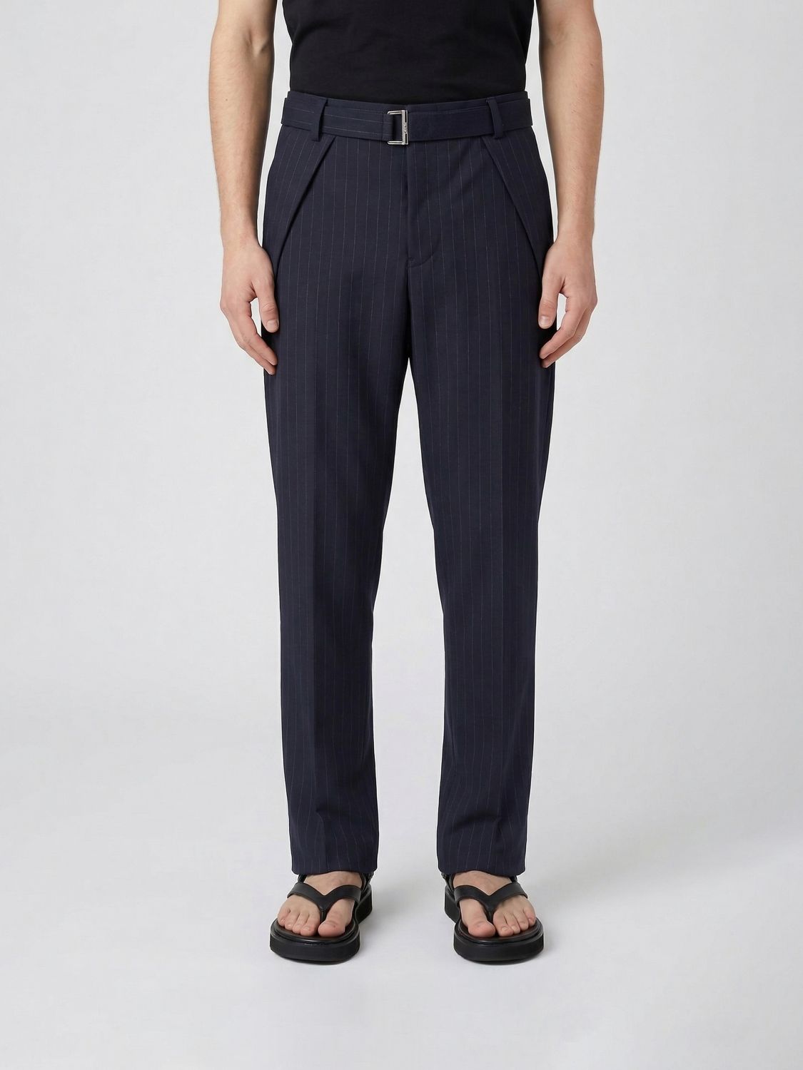 Sacai Pinstriped Cotton Tailored Trousers In Blue